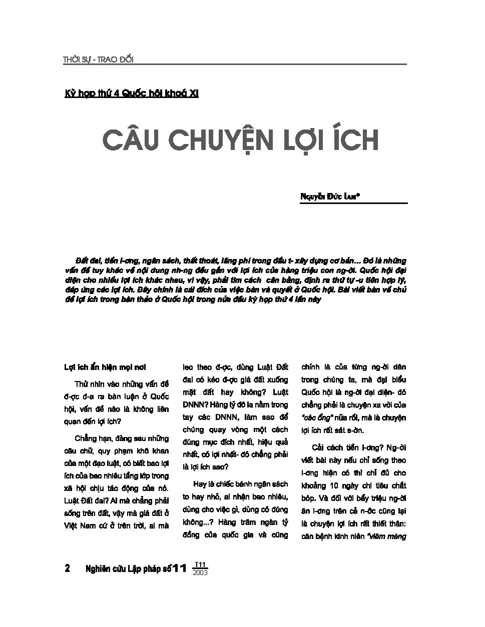 Kỳ họp thứ 4 Quốc hội khoá XI: Câu chuyện lợi ích