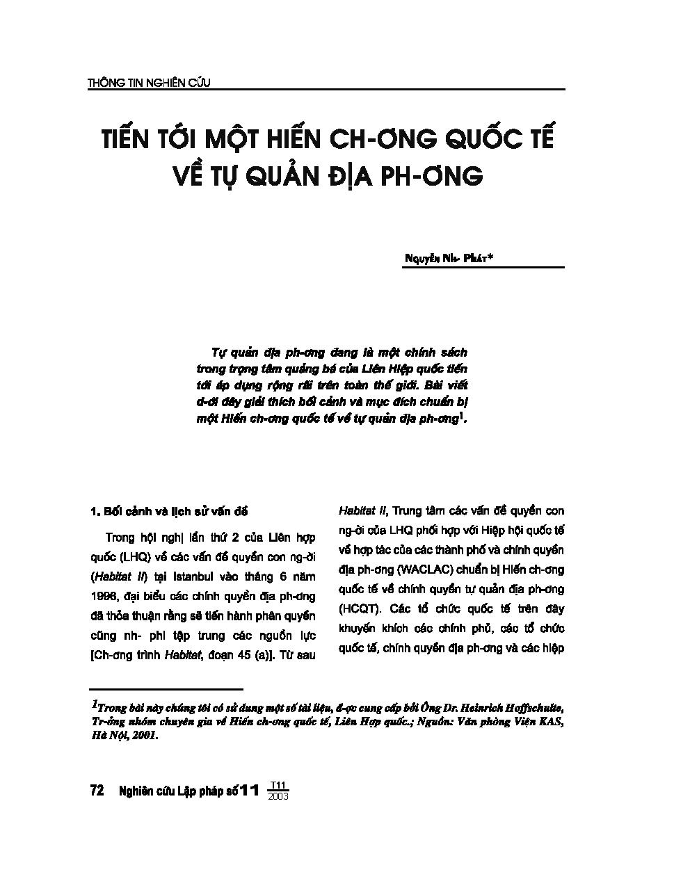 Tiến tới một hiến chương quốc tế về tự quản địa phương