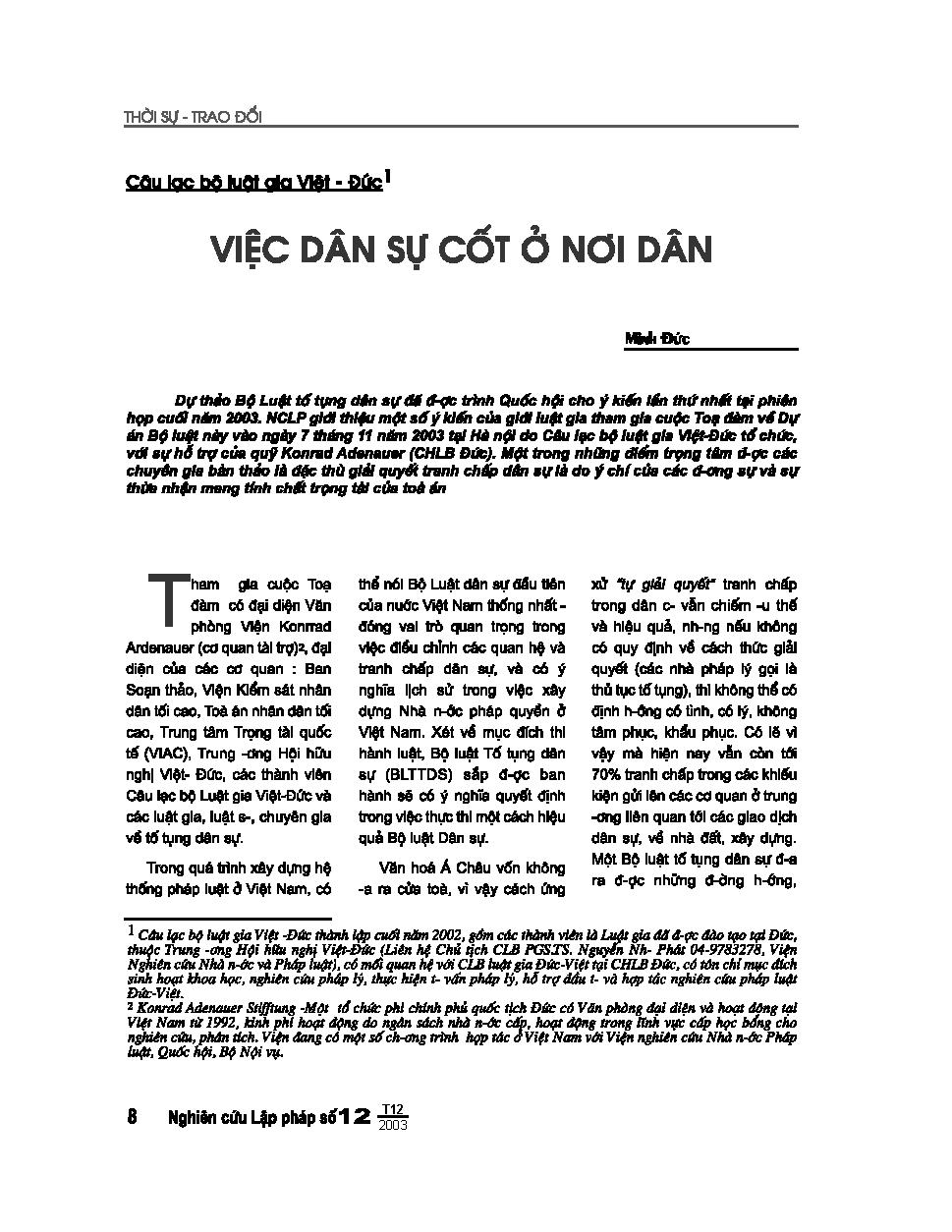 Câu lạc bộ luật gia Việt - Đức: Việc dân sự cốt ở nơi dân