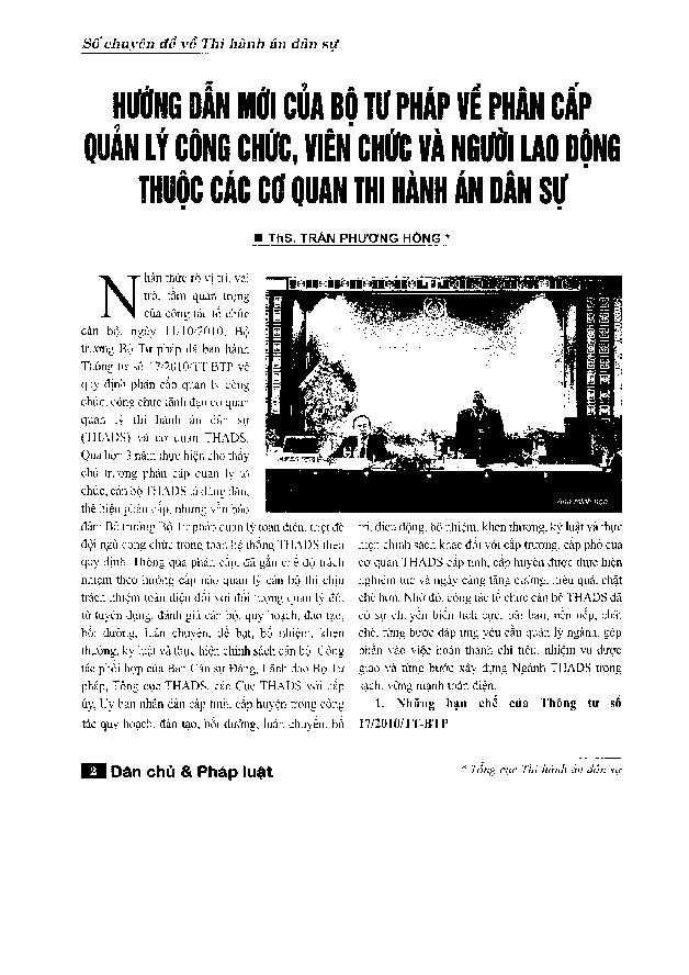 Hướng dẫn mới của Bộ Tư pháp về phân cấp quản lý công chức, viên chức và người lao động thuộc các cơ quan thi hành án dân sự