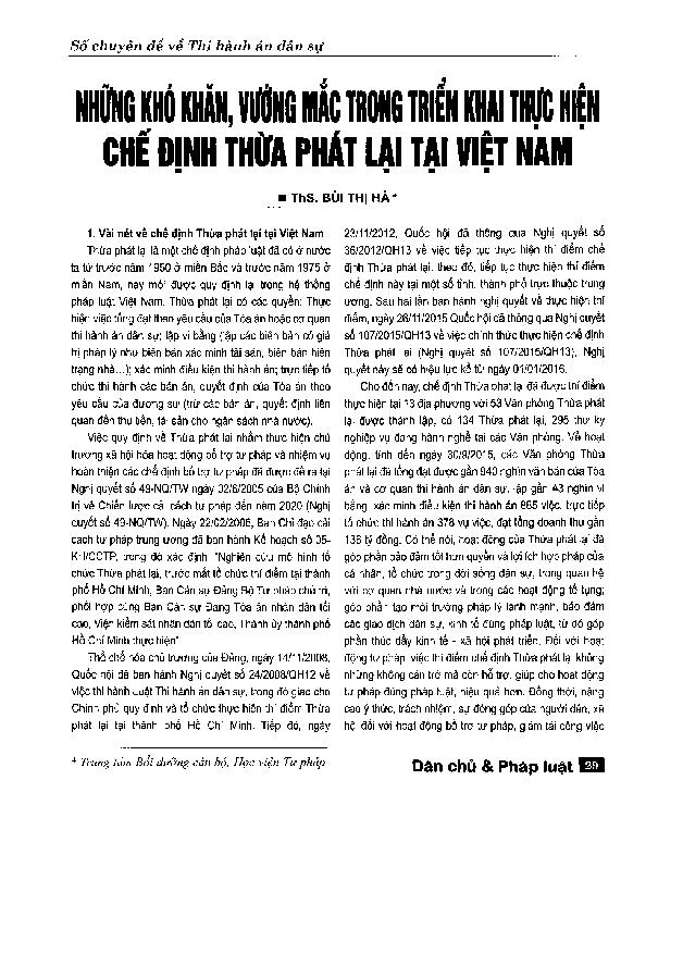 Những khó khăn, vướng mắc trong triển khai thực hiện chế định Thừa phát lại tại Việt Nam