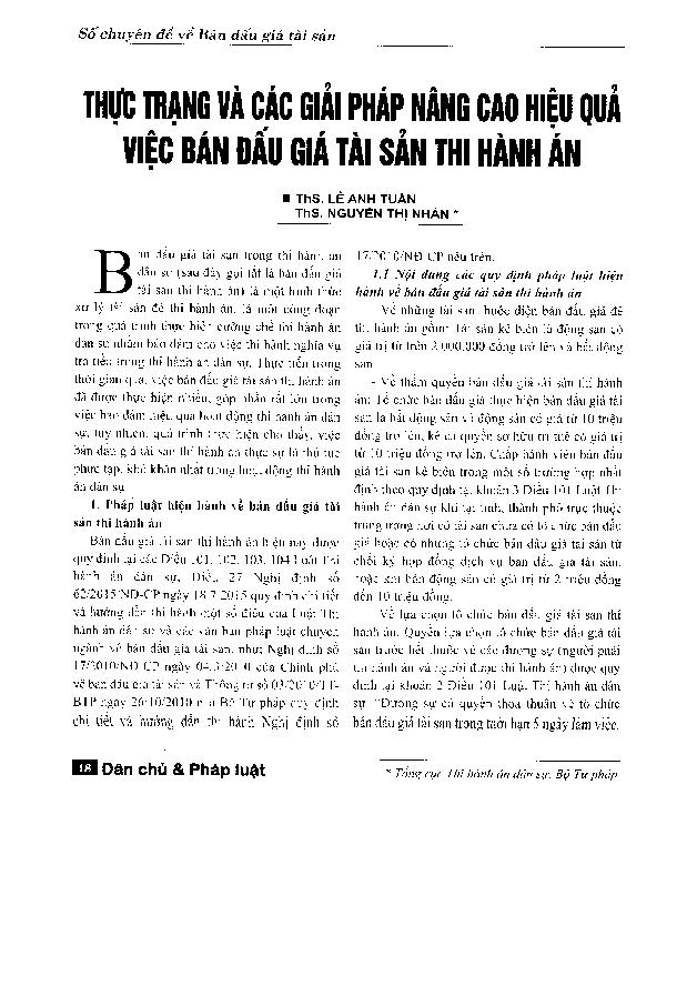 Thực trạng và các giải pháp nâng cao hiệu quả việc bán đấu giá tài sản thi hành án