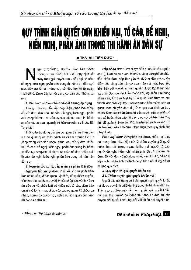 Quy trình giải quyết đơn khiếu nại, tố cáo, đề nghị, kiến nghị, phản ánh trong thi hành án dân sự