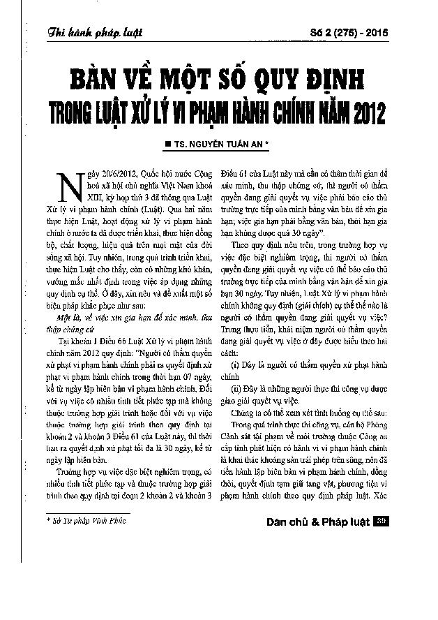 Bàn về một số quy định trong Luật Xử lý vi phạm hành chính năm 2012