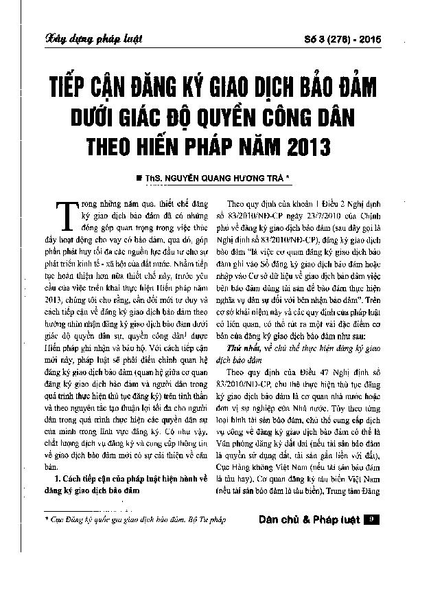 Tiếp cận đăng ký giao dịch bảo đảm dưới giác độ quyền công dân theo Hiến pháp năm 2013