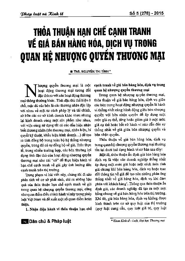 Thỏa thuận hạn chế cạnh tranh về bán hàng hóa, dịch vụ trong quan hệ nhượng quyền thương mại