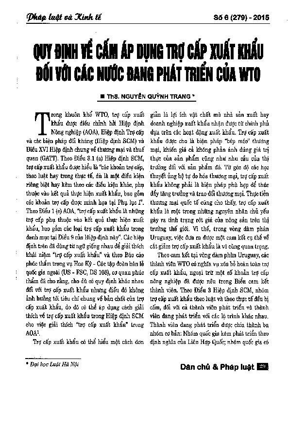 Quy định về cấm áp dụng trợ cấp xuất khẩu đối với các nước đang phát triển của WTO