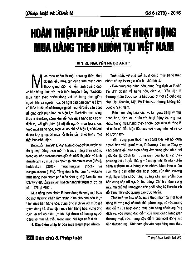 Hoàn thiện pháp luật về hoạt động mua hàng theo nhóm tại Việt Nam