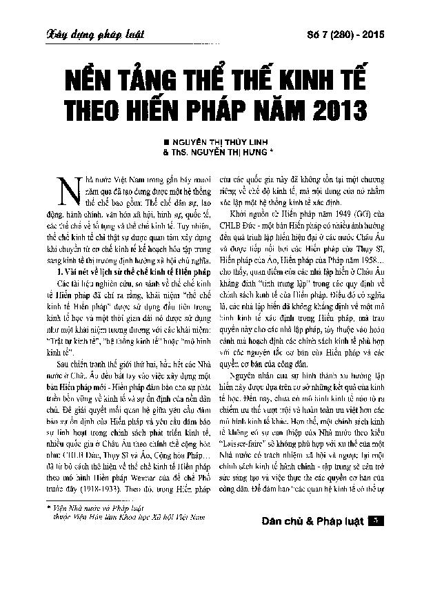 Nền tảng thể chế kinh tế theo Hiến pháp năm 2013