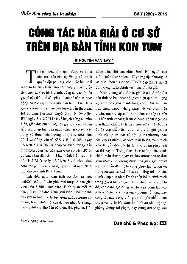 Công tác hòa giải cơ sở trên địa bàn tỉnh Kon Tum