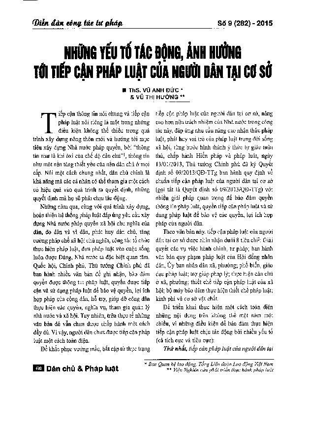 Những yếu tố tác động, ảnh hưởng tới tiếp cận pháp luật của người dân tại cơ sở