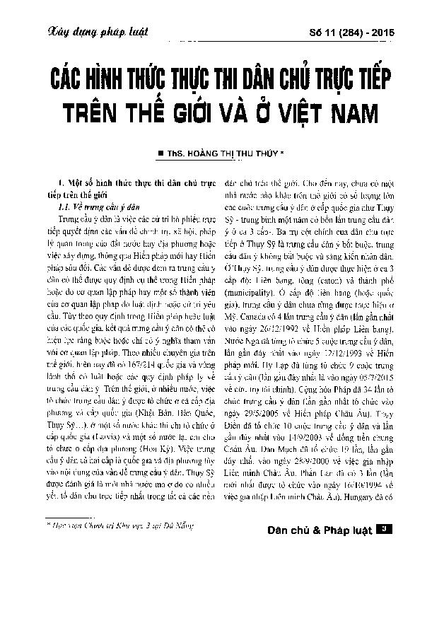 Các hình thức thực thi dân chủ trực tiếp trên thế giới và Việt Nam