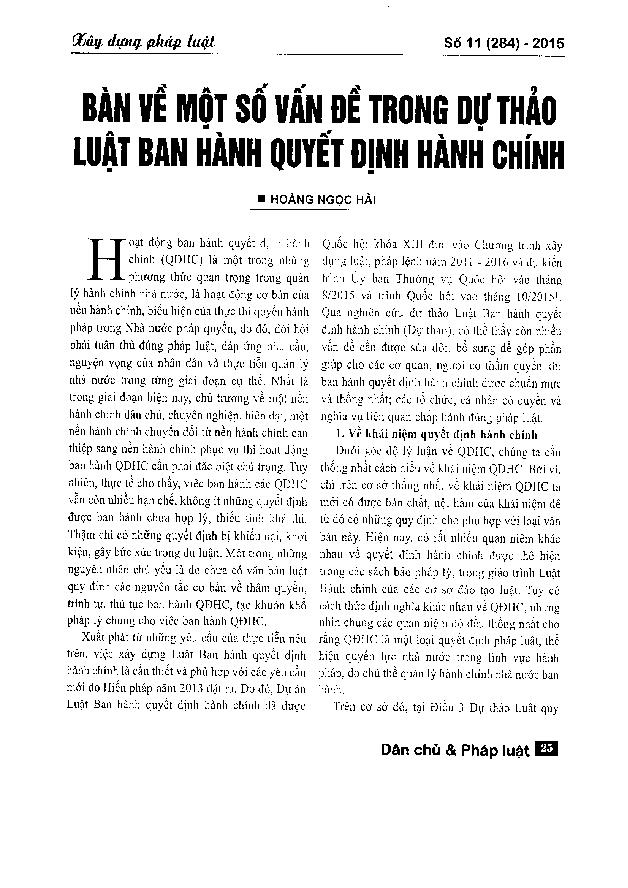 Bàn về một số vấn đề trong Dự thảo Luật Ban hành quyết định hành chính