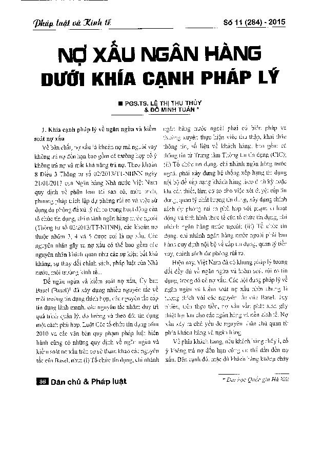 Nợ xấu ngân hàng dưới khía cạnh pháp lý