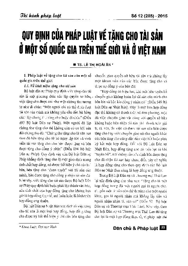 Quy định của pháp luật về tặng cho tài sản ở một số quốc gia trên thế giới và ở Việt Nam