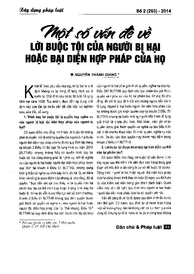 Một số vấn đề về lời buộc tội của người bị hại hoặc đại diện hợp pháp của họ