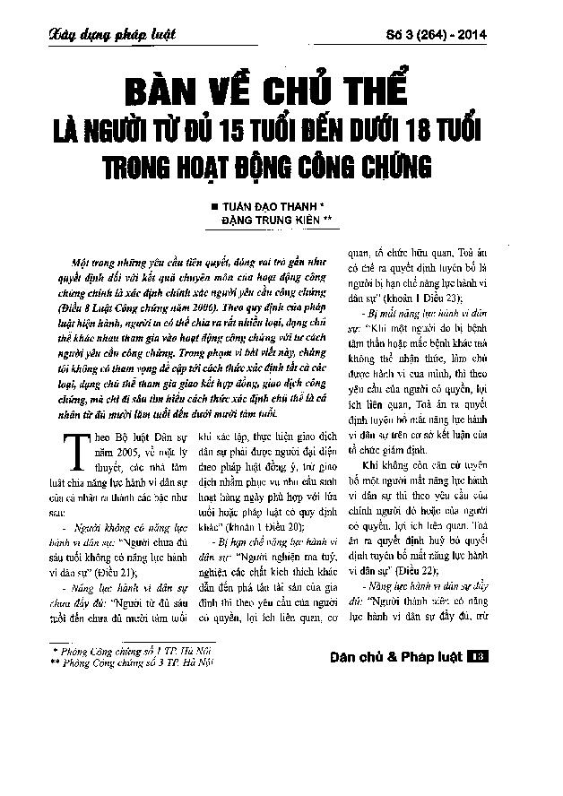 Bàn về chủ thể là người từ đủ 15 tuổi đến dưới 18 tuổi trong hoạt động công chứng