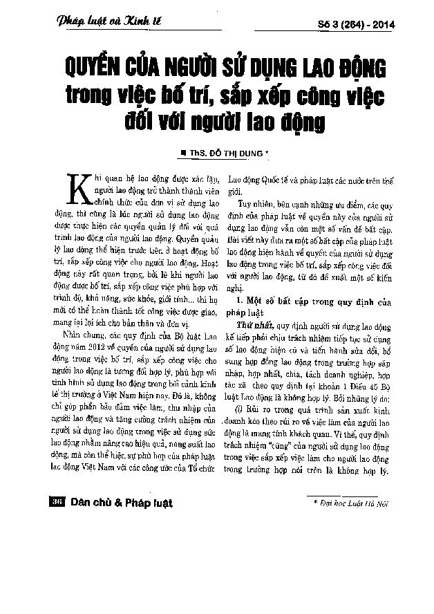 Quyền của người sử dụng lao động trong việc bố trí, sắp xếp công việc đối với người lao động