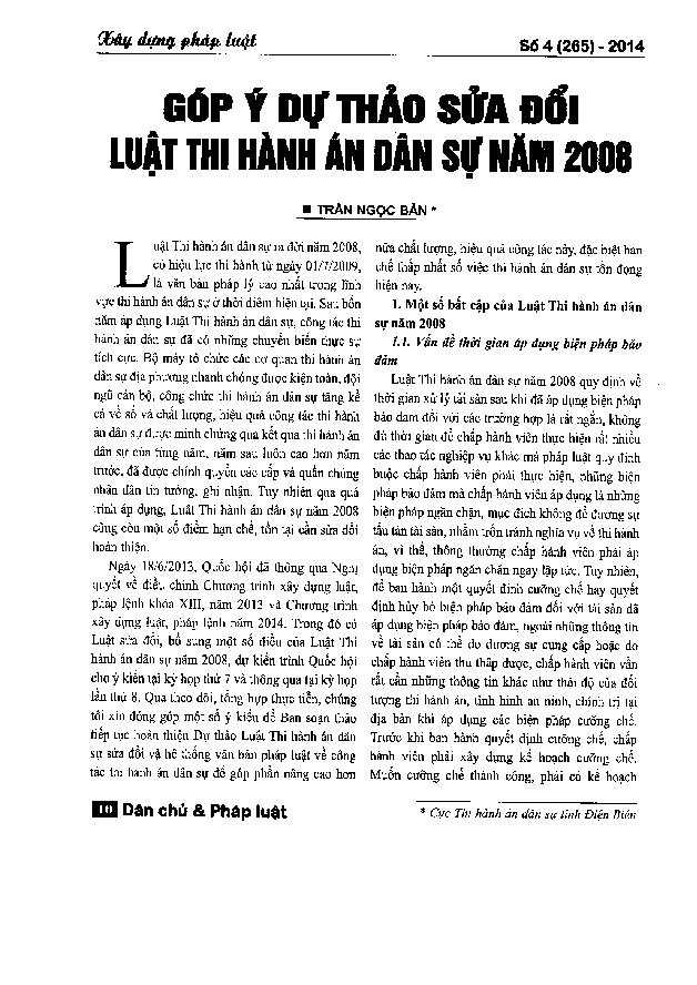 Góp ý Dự thảo sửa đổi Luật Thi hành án dân sự năm 2008