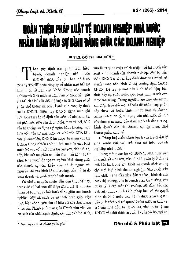 Hoàn thiện pháp luật về doanh nghiệp nhà nước nhằm đảm bảo sự bình đẳng giữa các doanh nghiệp