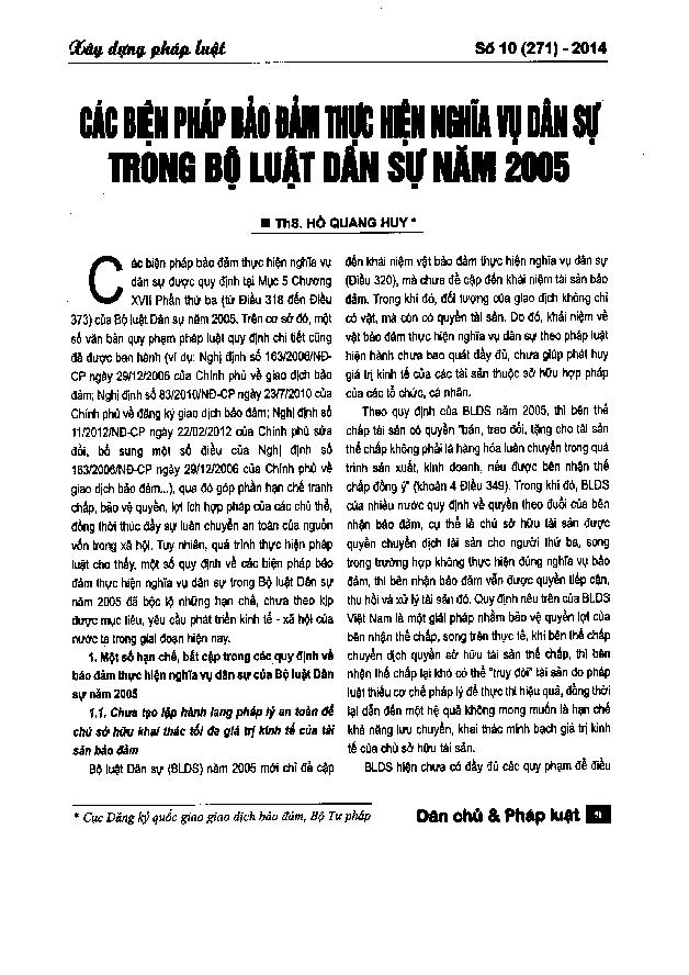 Các biện pháp bảo đảm thực hiện nghĩa vụ quân sự trong bộ luật dân sự năm 2005
