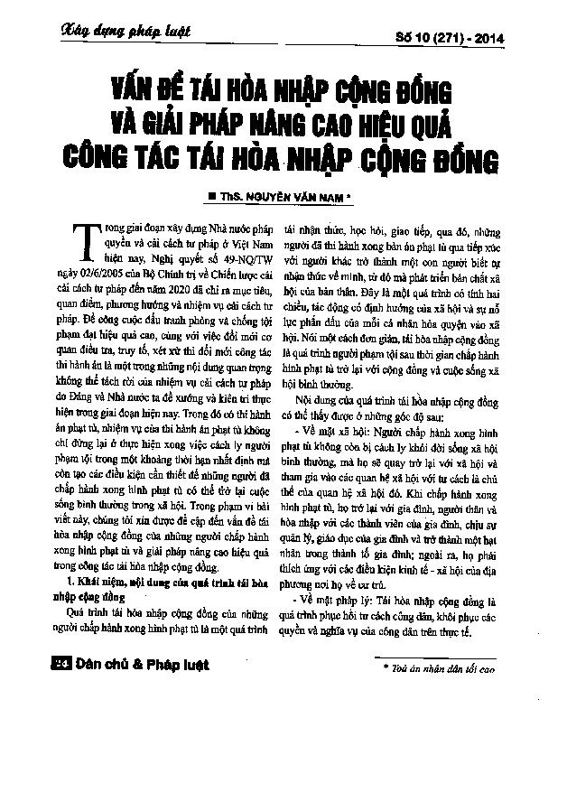 Vấn đề tái hòa nhập cộng đồng và giải pháp nâng cao hiệu quả công tác tái hòa nhập cộng đồng 