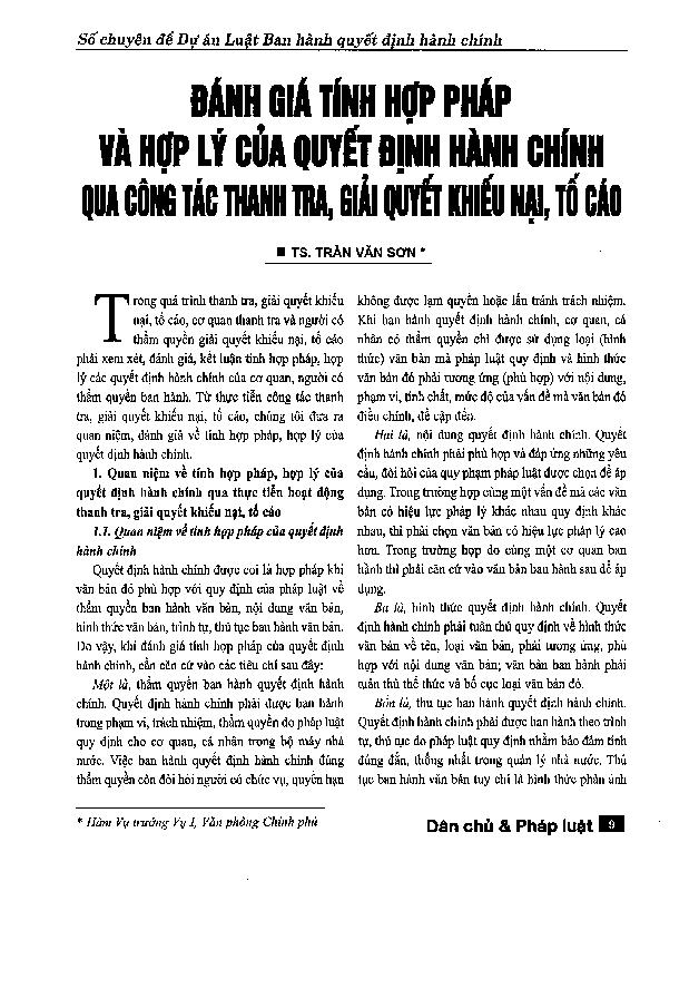 Đánh giá tính hợp pháp và hợp lý của quyết định hành chính qua công tác thanh tra, giải quyết khiếu nại, tố cáo