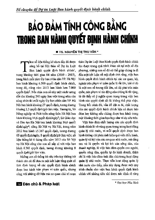 Bảo đảm tính công bằng trong ban hành quyết định hành chính