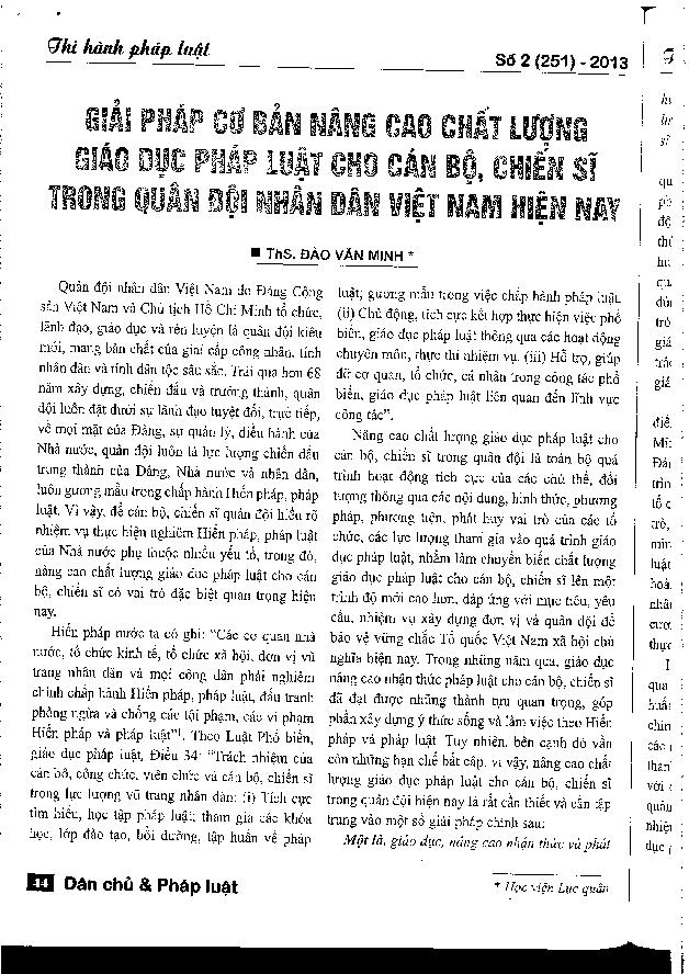 Giải pháp cơ bản nâng cao chất lượng giáo dục pháp luật cho cán bộ, chiến sĩ trong quân đội nhân dân Việt Nam hiện nay