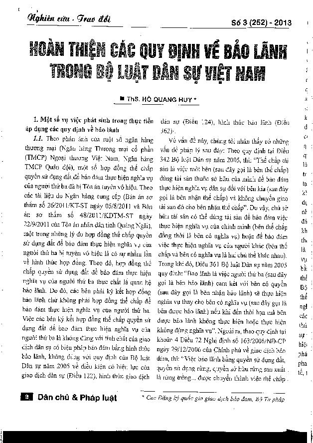 Hoàn thiện các quy định về bảo lãnh trong bộ luật dân sự Việt Nam