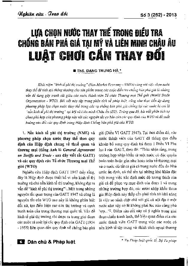 Lựa chọn nước thay thế trong điều tra chống bán phá giá tại Mỹ và liên minh Châu âu luật chơi cần thay đổi