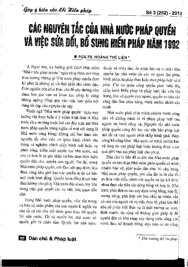 Các nguyên tắc của nhà nước pháp quyền và việc sửa đổi, bổ sung hiến pháp năm 1992