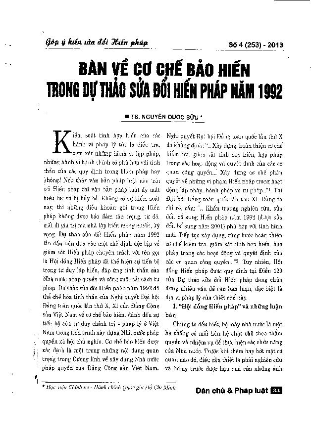 Bàn về cơ chế bảo hiến trong dự thảo sửa đổi hiến pháp năm 1992