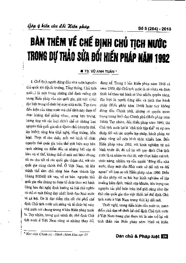 Bàn thêm về chế định chủ tịch nước trong dự thảo sửa đổi hiến pháp năm 1992