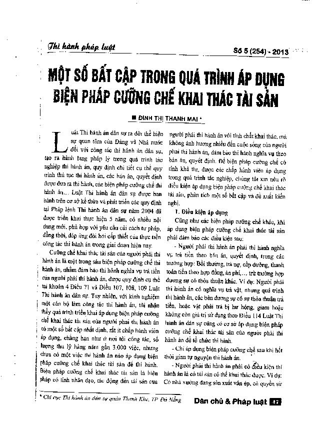 Một số bất cập trong quá trình áp dụng biện pháp cưỡng chế khai thác tài sản