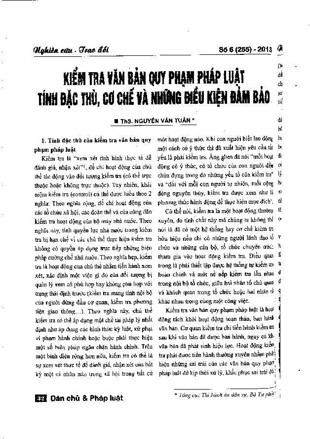 Kiểm tra văn bản quy phạm pháp luật tính đặc thù, cơ chế và những điều kiện đảm bảo