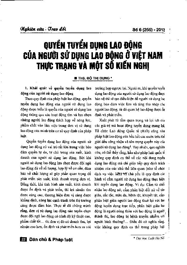 Quyền tuyển dụng lao động của người sử dụng lao động ở Việt Nam thực trạng và một số kiến nghị