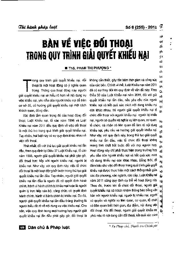 Bàn về việc đối thoại trong quy trình giải quyết khiếu nại