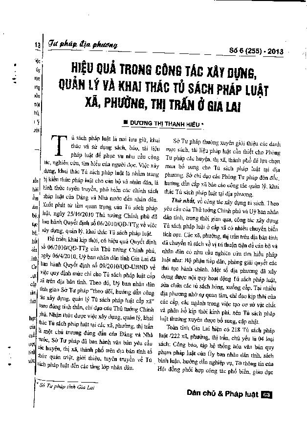 Hiệu quả trong công tác xây dựng quản lý và khai thác tủ sách pháp luật Xã, Phường, Thị Trấn