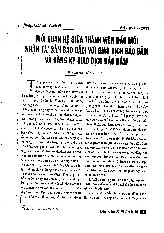 Mối quan hệ giữa thành viên đầu mối nhận tài sản bảo đảm với giao dịch bảo đảm và đăng ký giao dịch bảo đảm