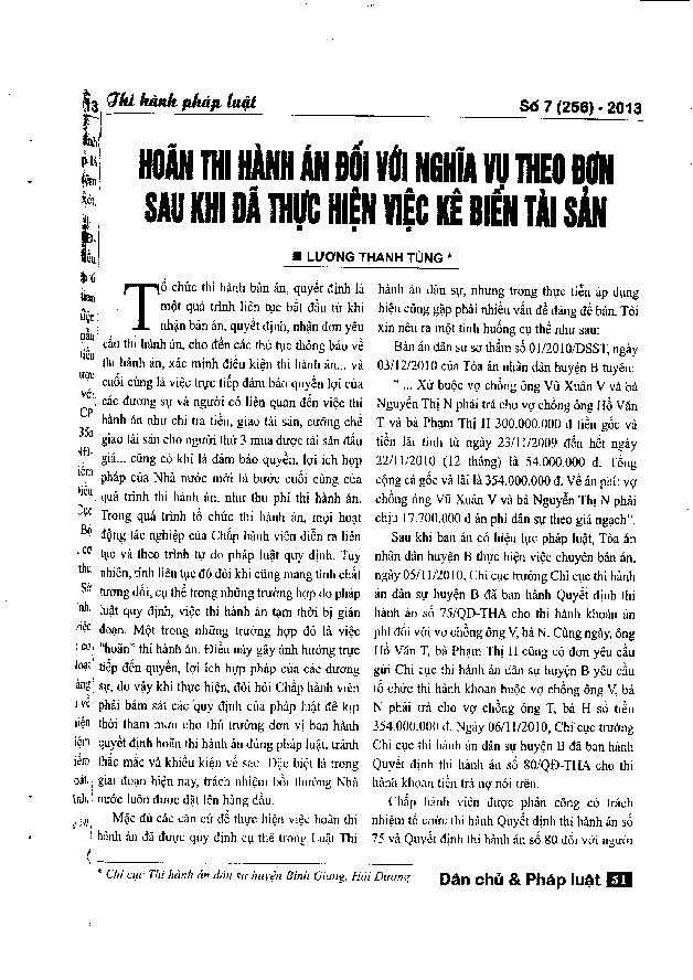 Hoãn thi hành án đối với nghĩa vụ theo đơn sau khi đã thực hiện việc kê biên tài sản