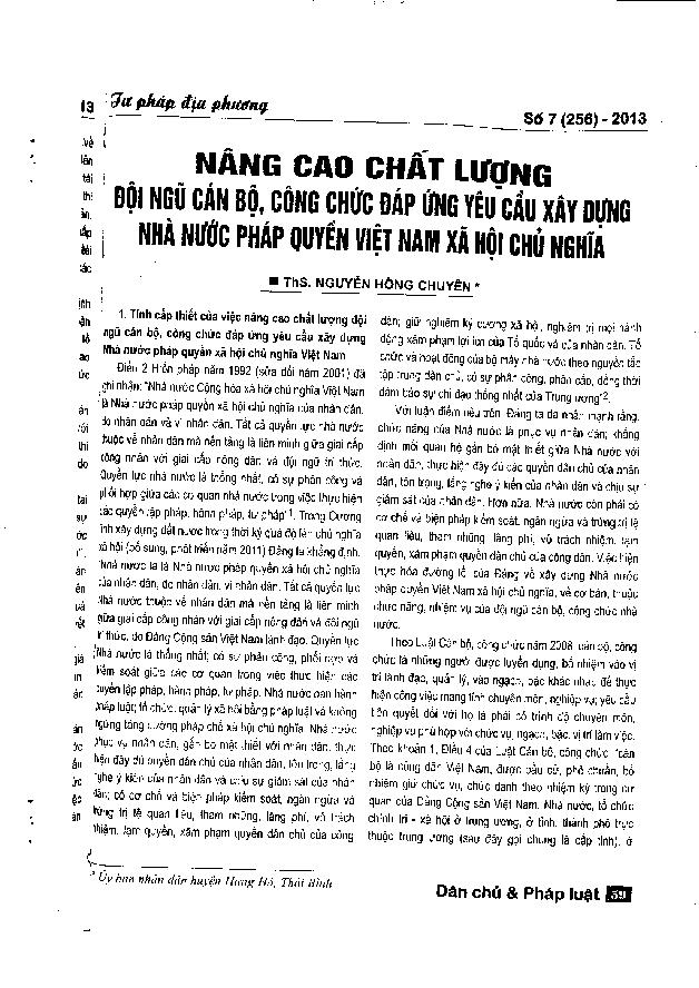 Nâng cao chất lượng đội ngũ cán bộ, công chức đáp ứng yêu cầu xây dựng nhà nước pháp quyền Việt Nam xã hội chủ nghĩa