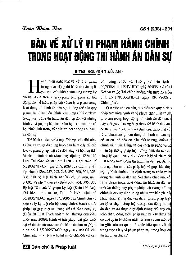 Bàn về xử lý vi phạm hành chính trong hoạt động thi hành án dân sự