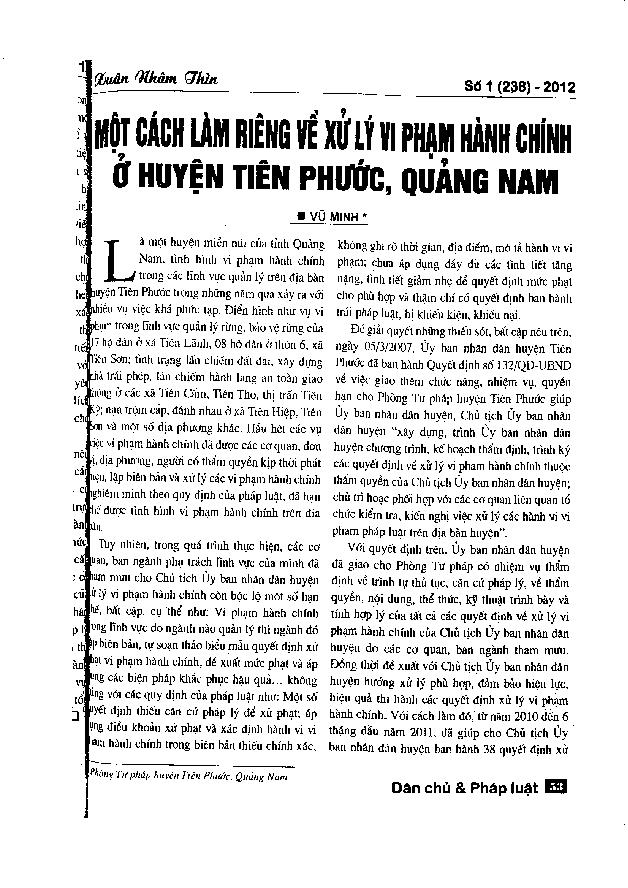 Một cách làm riêng về xử lý Vi phạm hành chính ở huyện Tiên Phước, Quảng Nam