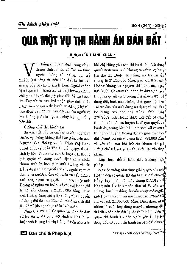 Qua một vụ thi hành án bán đất