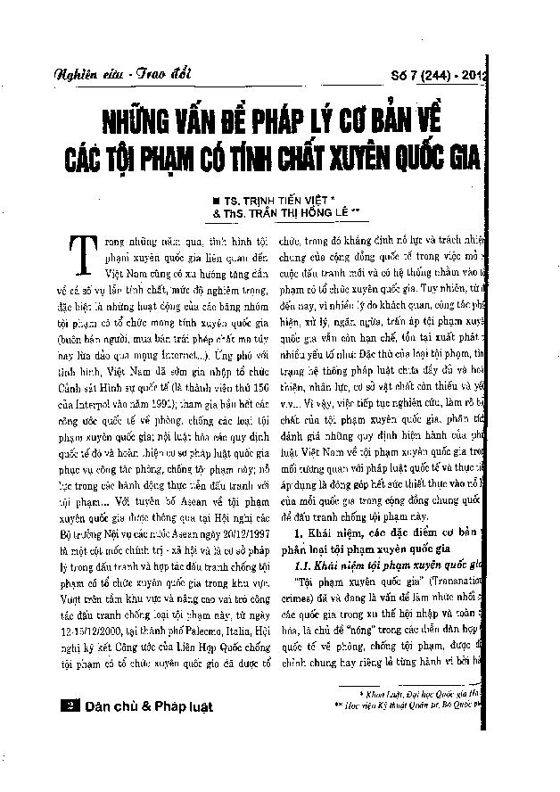 Những vấn đề pháp lý cơ bản về các tội phạm có tính chất xuyên quốc gia