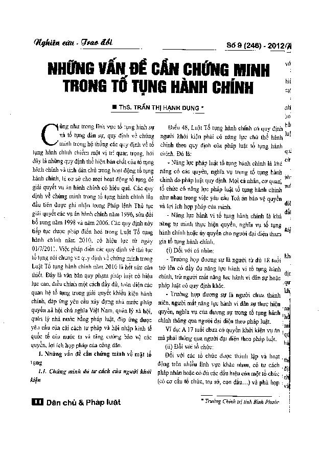 Những vấn đề cần chứng minh trong tố tụng hành chính