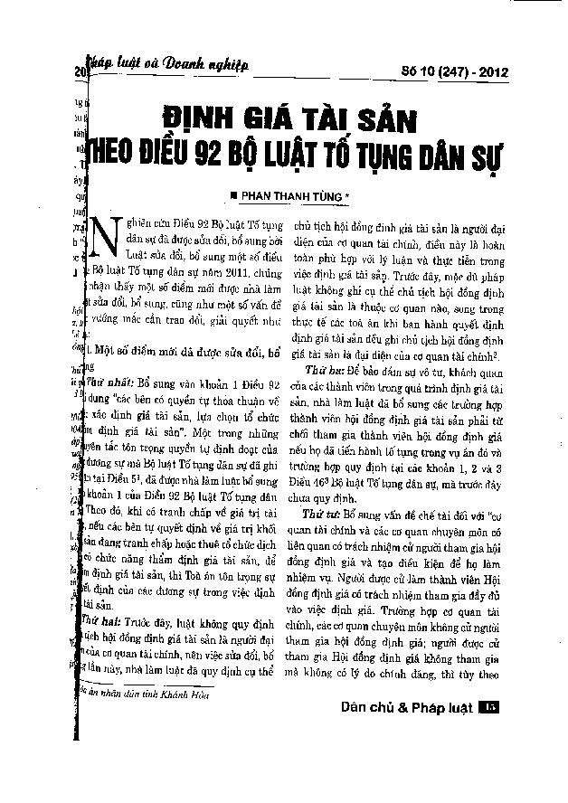 Định giá tài sản theo điều 92 bộ luật tố tụng dân sự