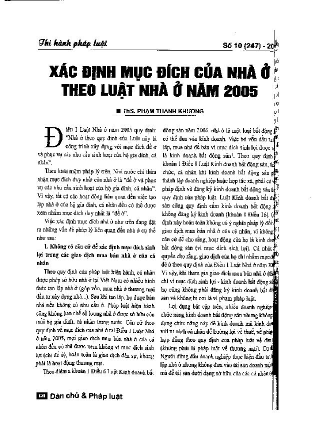 Xác định mục đích của nhà ở theo luật nhà ở năm 2005