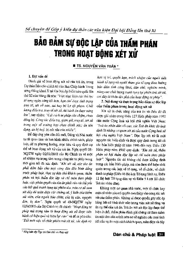 Đảm bảo sự độc lập của thẩm phán trong hoạt động xét xử